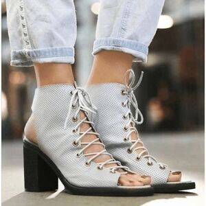 Jeffrey Campbell X Free People Women's Light Gray Perforated Leather Lace Up Boo